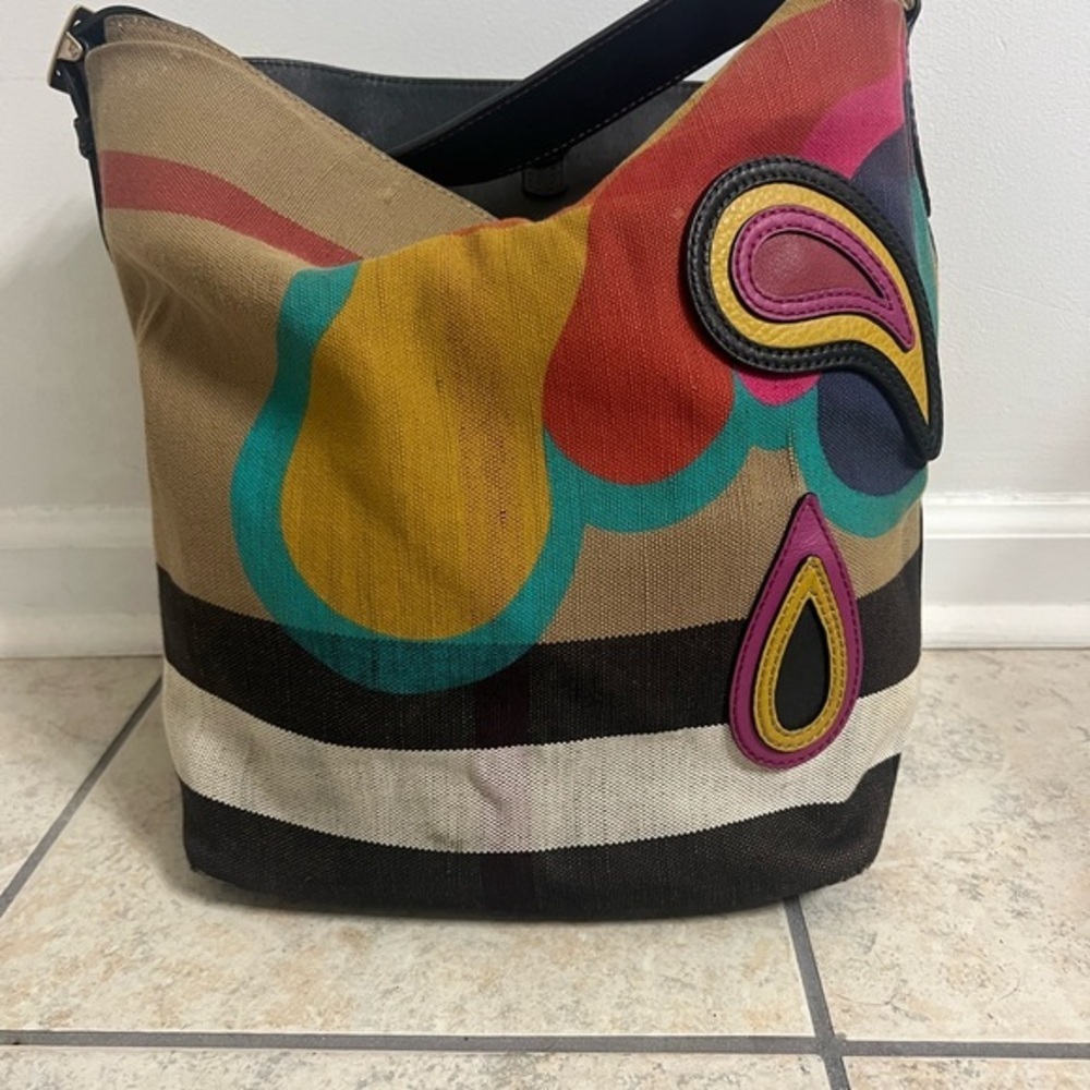 Burberry Canvas Mega Check Medium Ashby Pop Elements Hobo Handbag